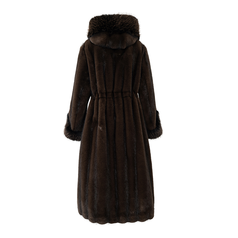 Long Black/Brown Winter Coat for Women Lady's Faux Fur Hood Overcoat with Tassel Decoration and Big Collar Warm