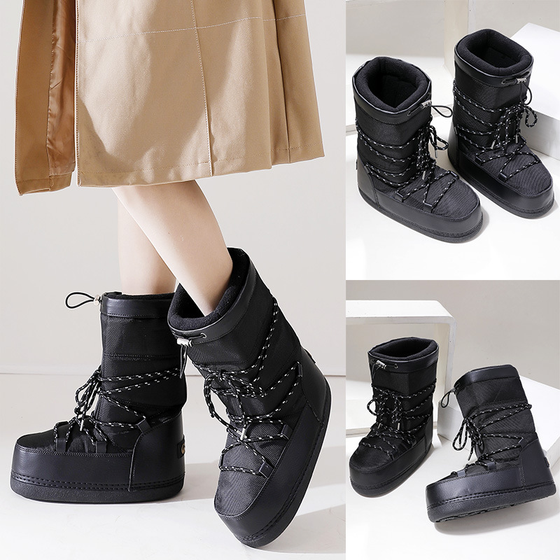 Cross-border New Arrival Women's High-Top Round-Toe Waterproof Lightweight Non-Slip Thickened Warm Snow Boots Stylish Boots
