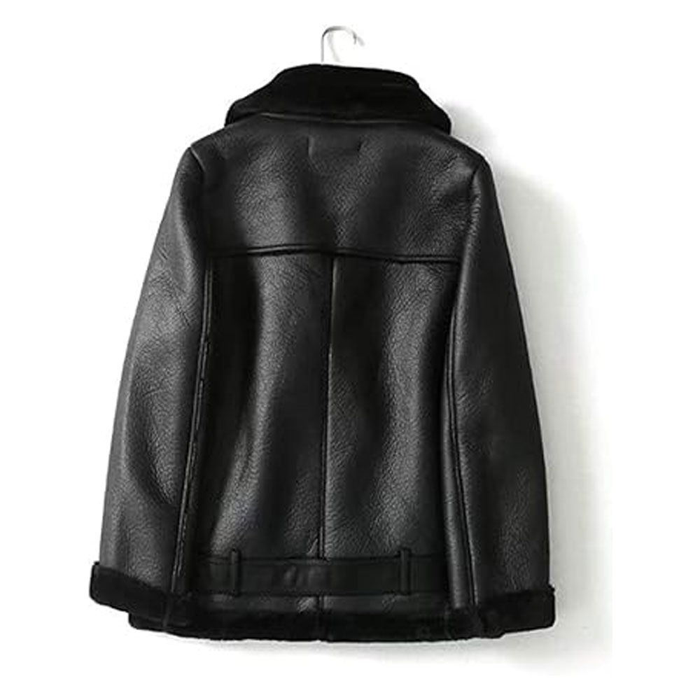 Women's Faux Shearling Moto Jacket Thick Lined Winter Parka Coat Warm Cotton Lining Knitted Breathable Stylish Leather Look