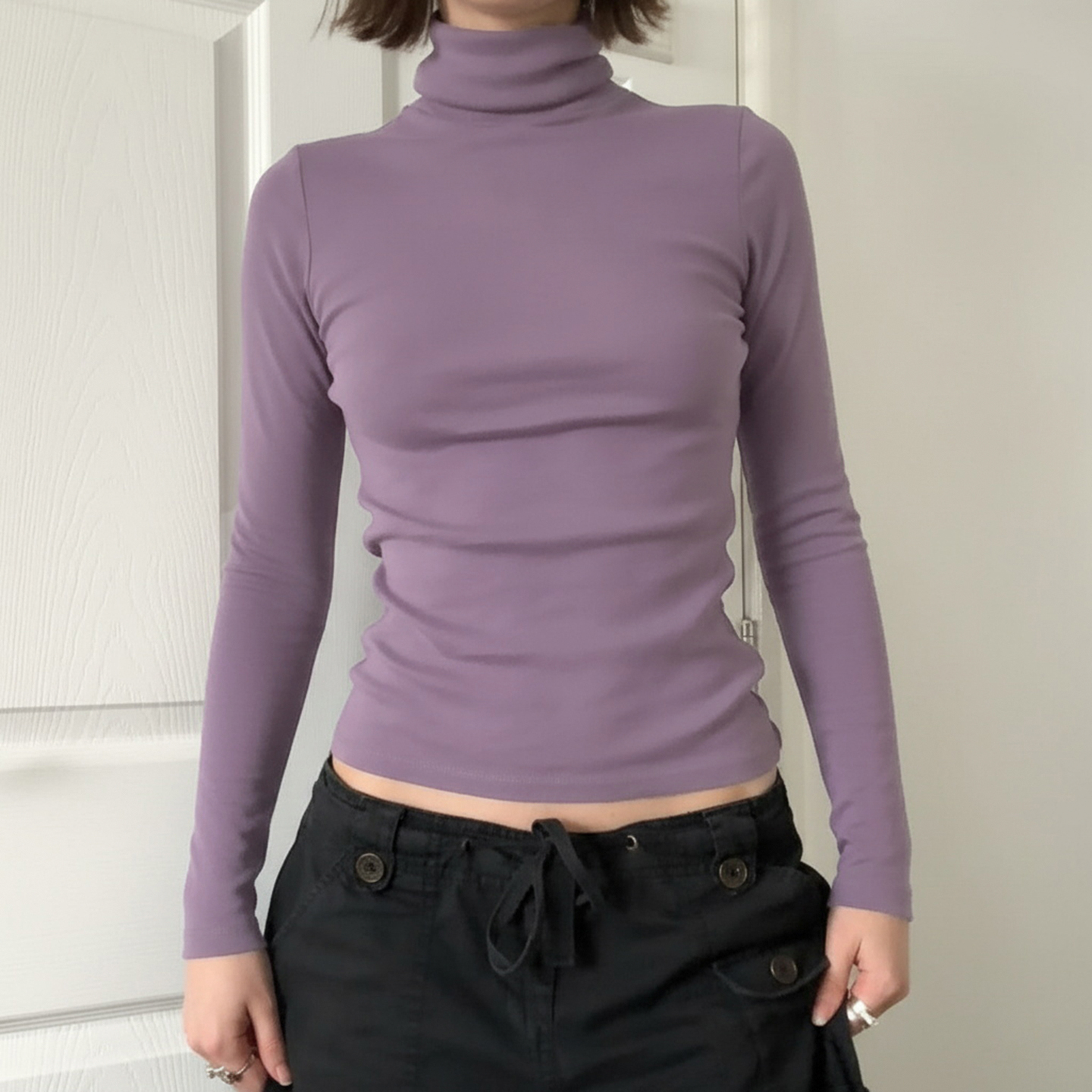 Autumn Casual Eco-Friendly Thermal Wear Turtleneck Top Women Slim Fit Stretch Knit Breathable Long Sleeve Base Layer 260g