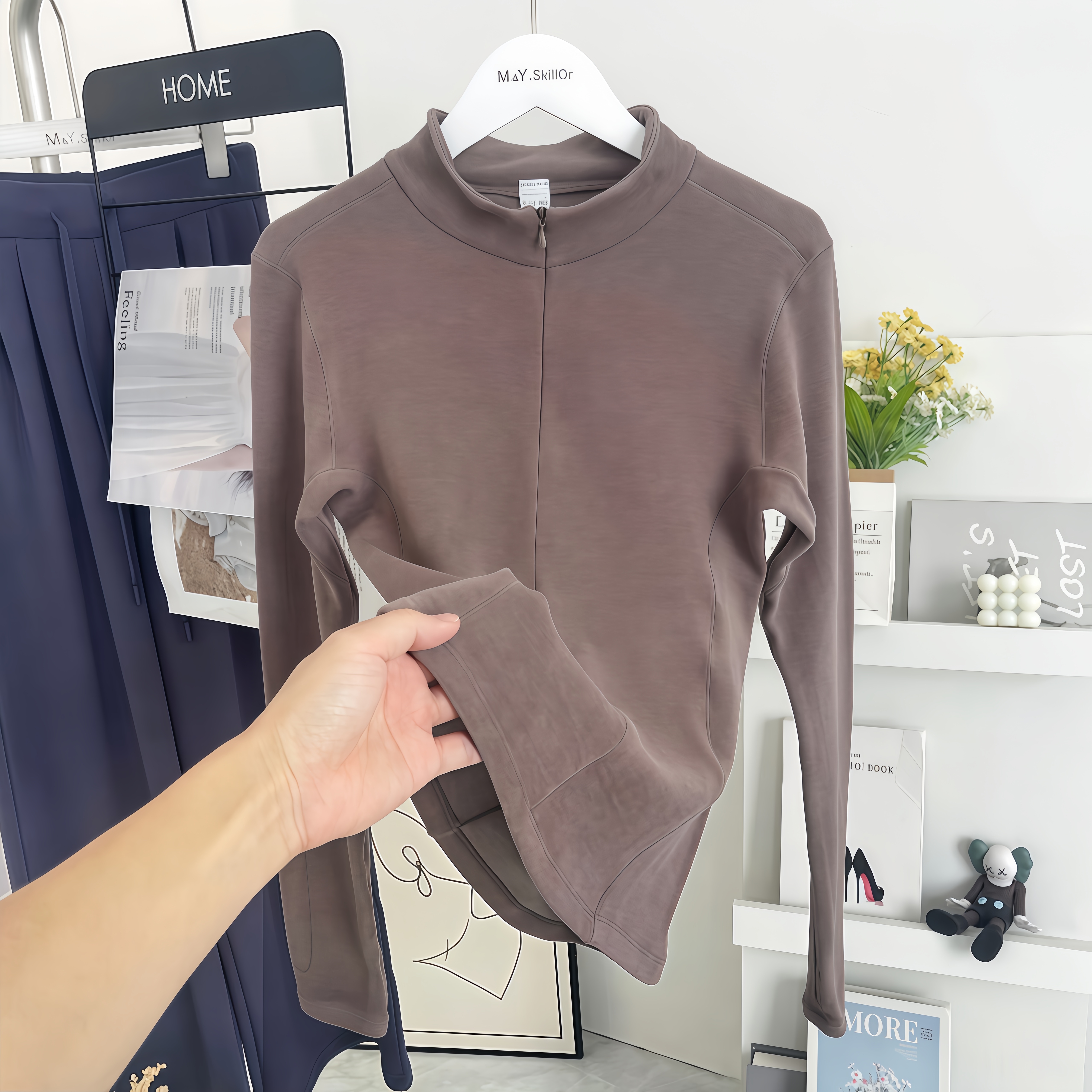 LuxeRoll Women's Breathable Lightweight Thermal Fleece Base Layer Half-Zip Turtleneck Top Seamless Front Logo for Yoga Running