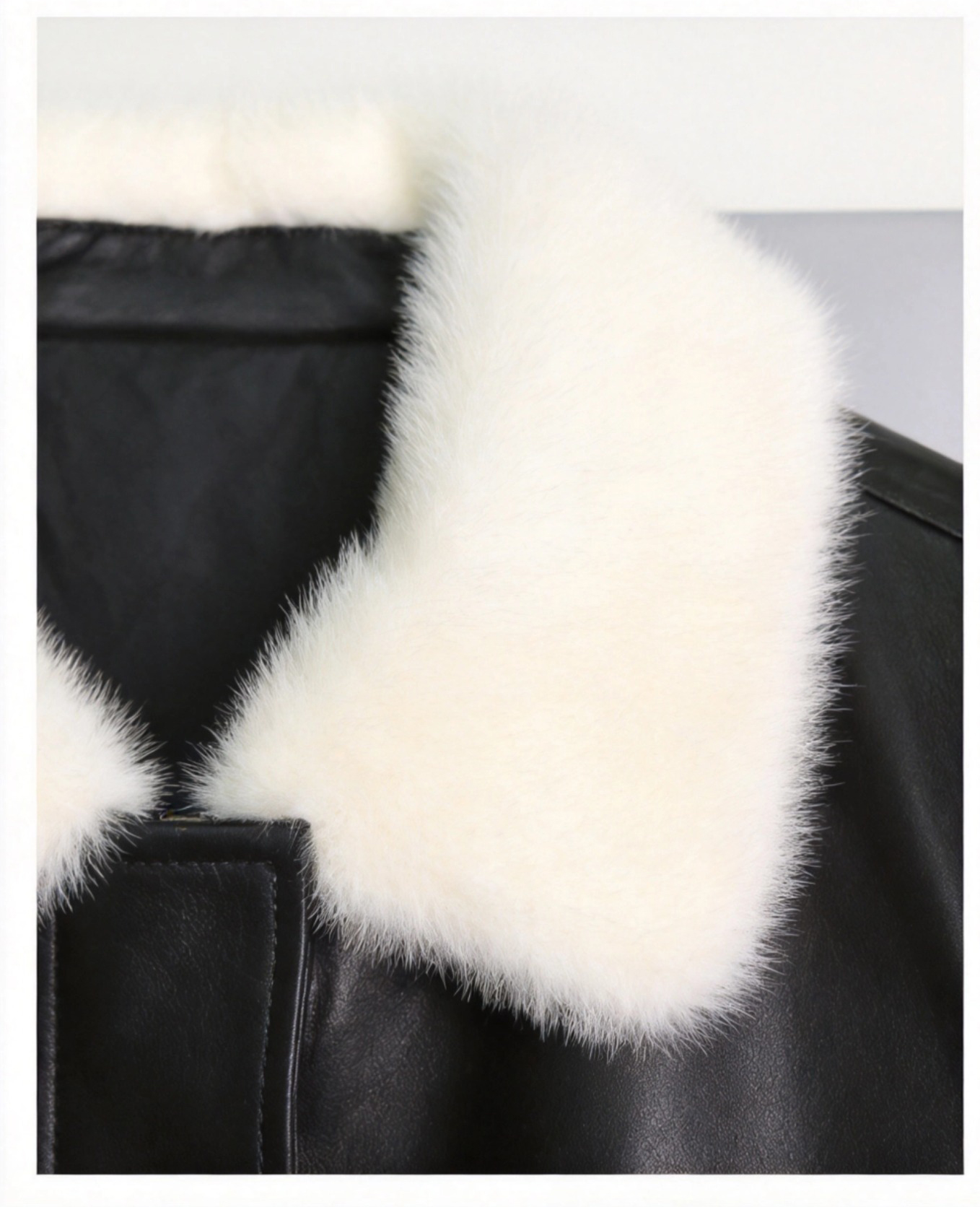 New Autumn Winter Natural Mink Fur Collar Leather Down Jacket, Women's Short Oversized Slimming Puffer with Waist-Tied Hem