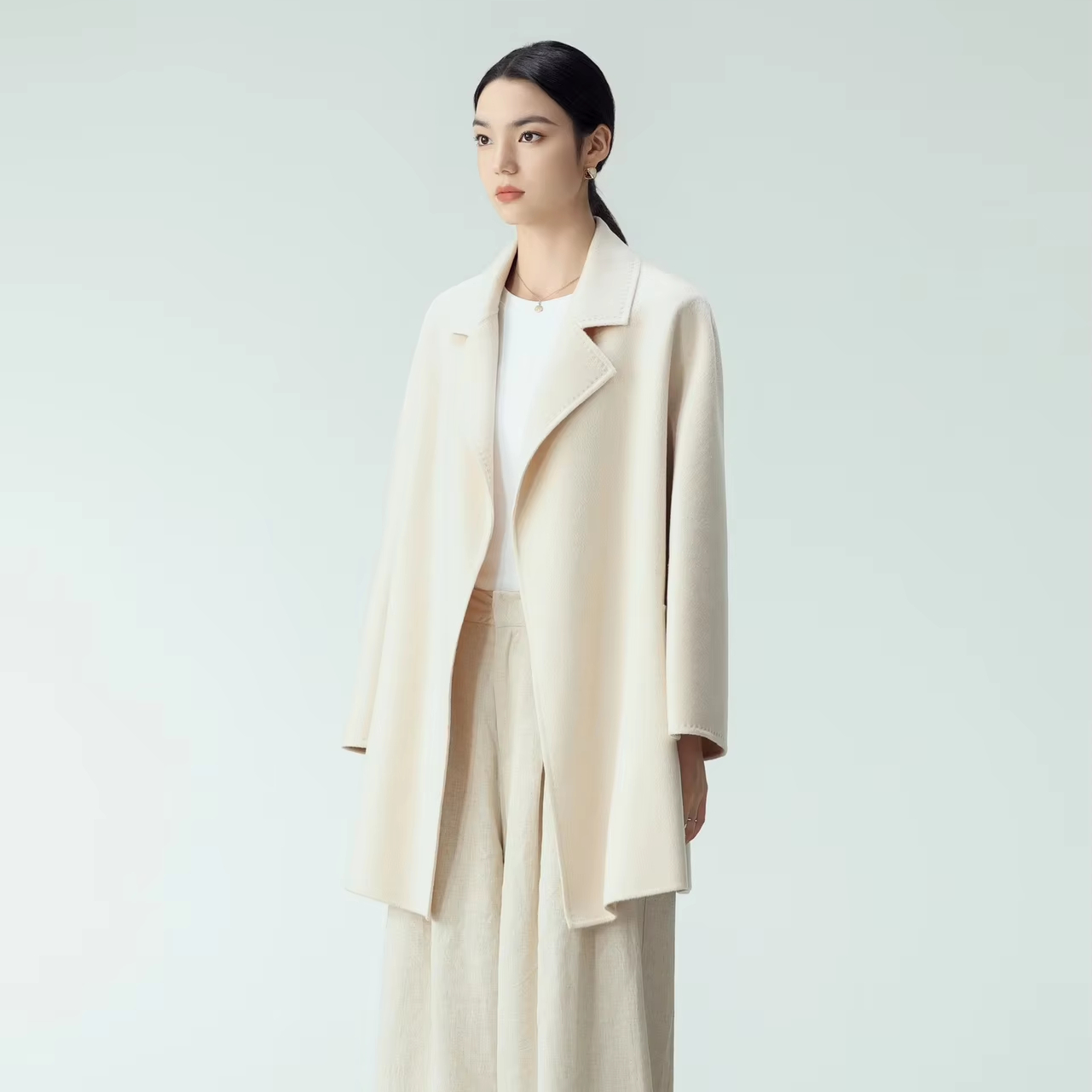 High Quality 100% Wool Coat Classic Office Lady Cashmere Winter Overcoat for Women