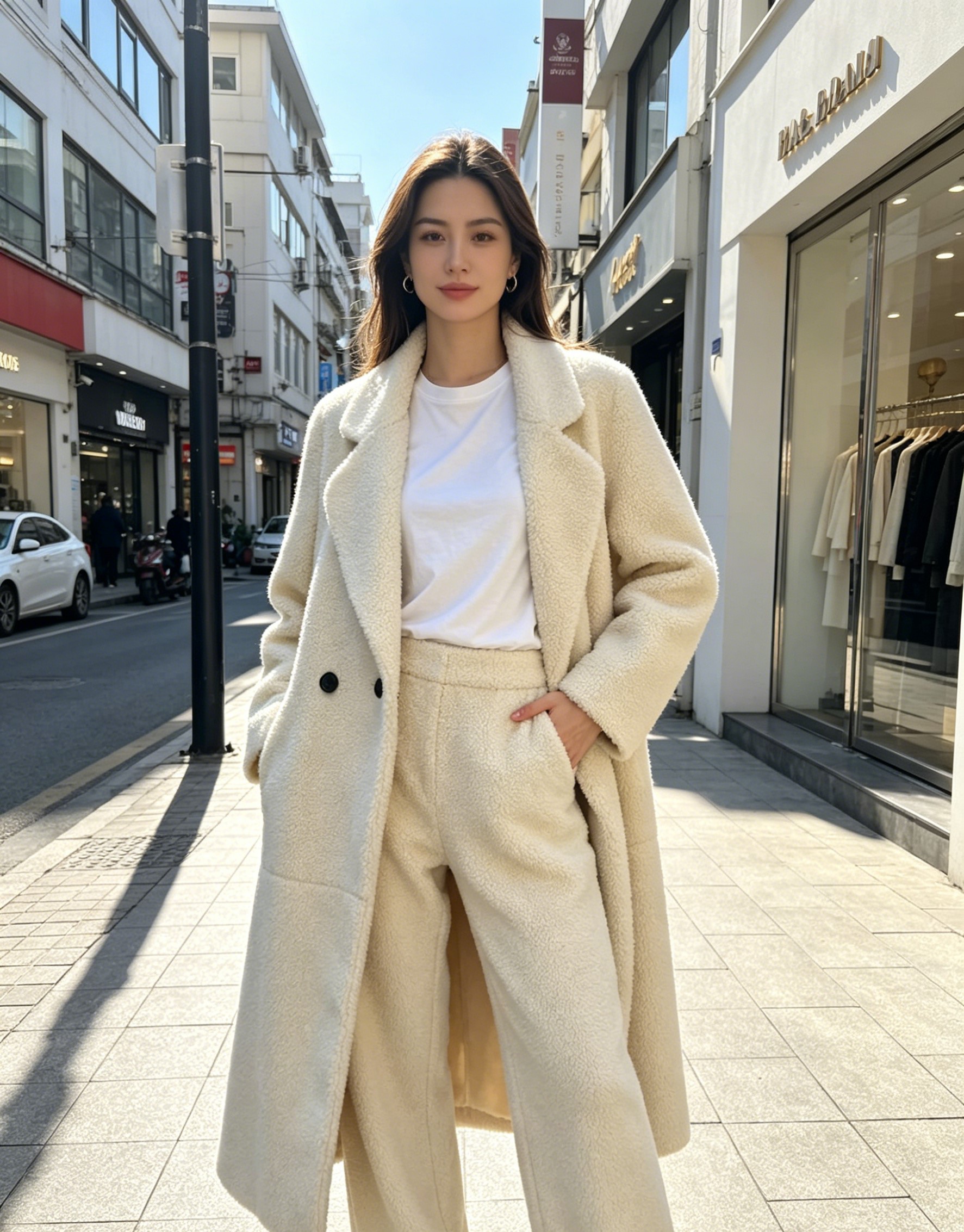 New Women's Long Faux Fur Coat Loose Oversized White Teddy Coat Winter Warm Curly Faux Jacket With Double Breasted Design