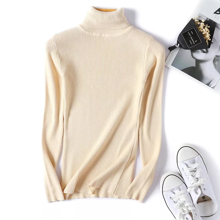 Turtleneck Women Clothes Wholesale Custom logo Ladies Pullover Sweater Long Sleeve Knitwear Girl Knitted Sweater Unisex