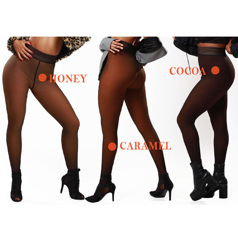 Multi Size One Line Crotch Bronze Caramel Warm Leggings 200g Fleece Lined Thermal Pantyhose Tights for Women Winter