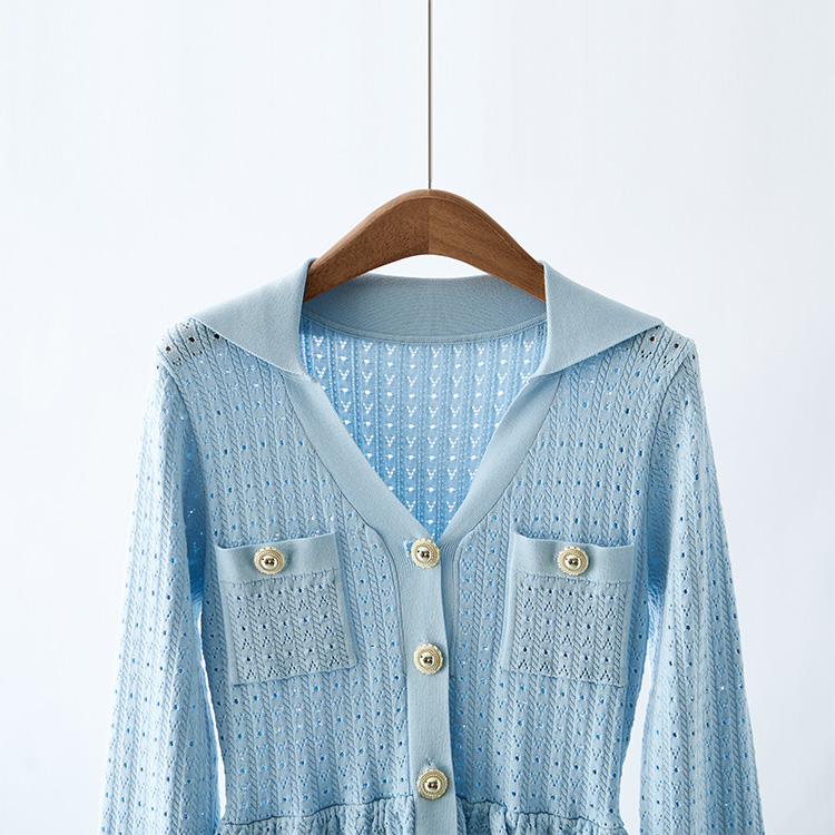ODM Dress 2025 European and American Autumn and Winter New Fashion Temperament V-Neck Hollow Knitted Slim Fit Dress Women's Wear