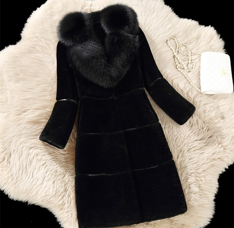 Women's Fur Coats Faux Fox Fur Collar Winter Fashion Gray Women Elegant Fur Jacket Thick Warm Outerwear