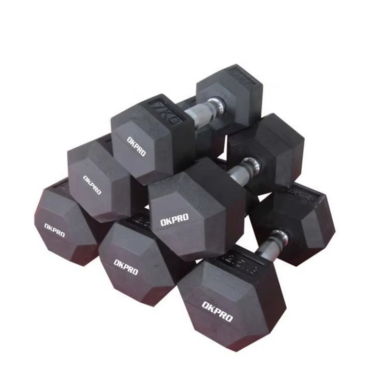 High Quality Hexagonal Dumbbells Commercial Gym Rubber Coated Hex Dumbbell Set