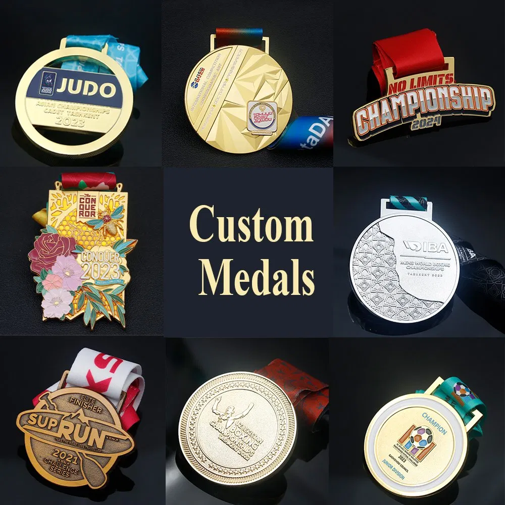Wholesale Custom Gold Silver Award Medallion Marathon Running Race Soccer Football Taekwondo Metal Medals Sports with Ribbon