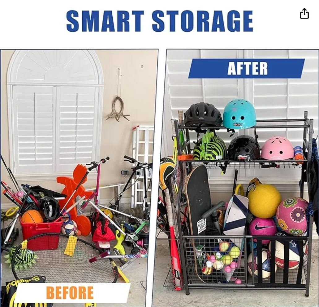 Sports Equipment Storage Cage Metal Ball Basket with Hooks Factory Outlet