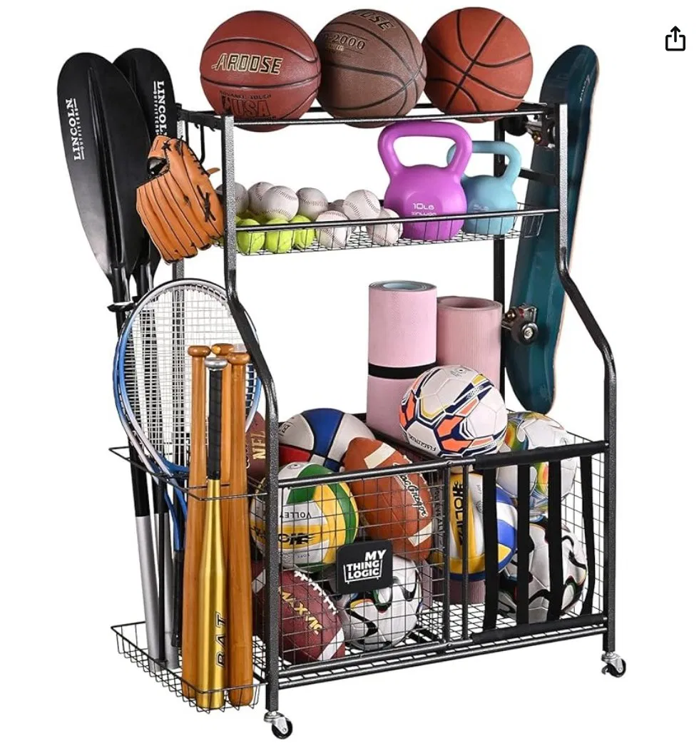 Sports Equipment Storage Cage Metal Ball Basket with Hooks Factory Outlet