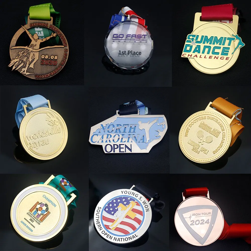 Wholesale Custom Gold Silver Award Medallion Marathon Running Race Soccer Football Taekwondo Metal Medals Sports with Ribbon