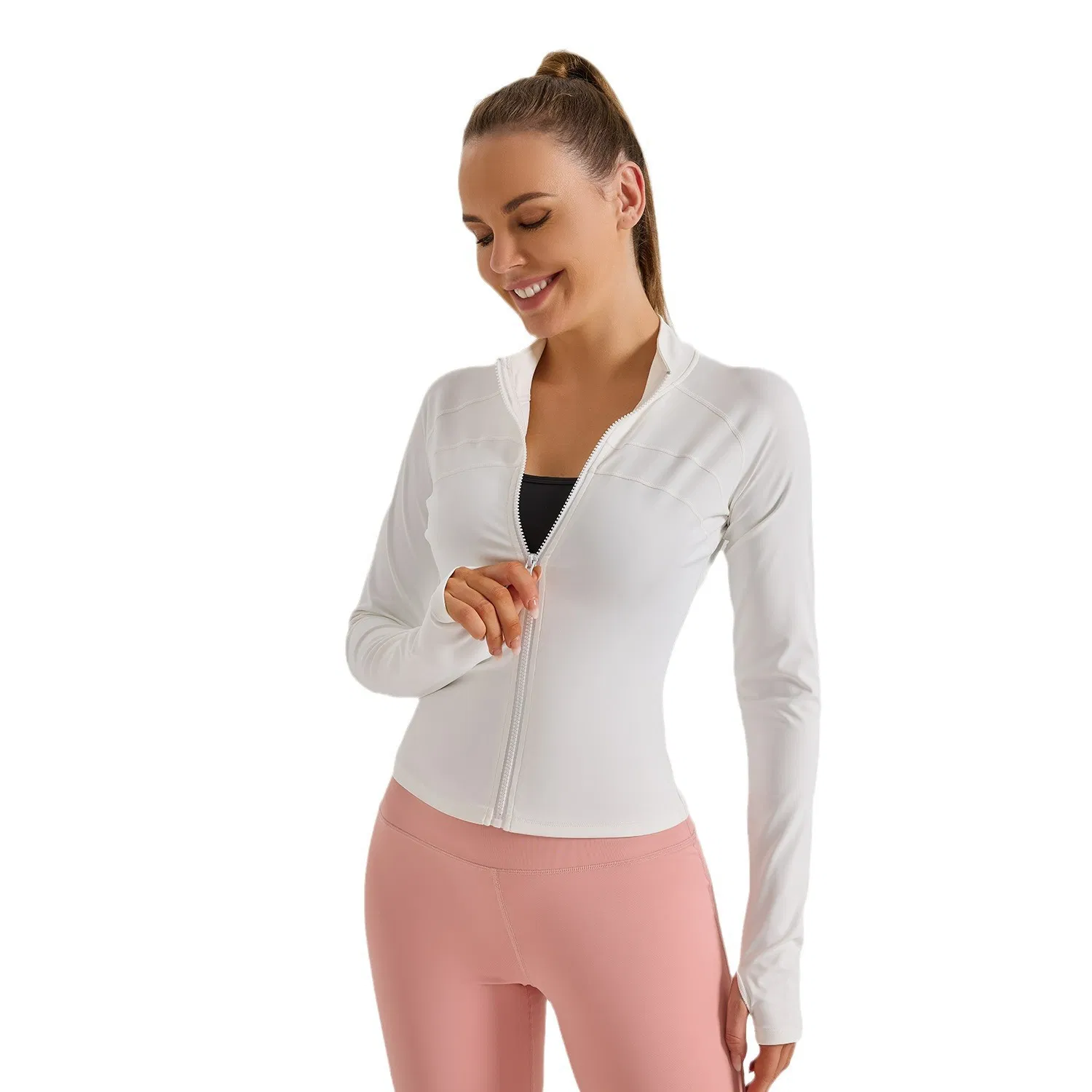 Outdoor Running Fitness Sports Zipper Quick-Drying Tight Cardigan Stand Collar Long-Sleeved Top Yoga Clothing Jacket