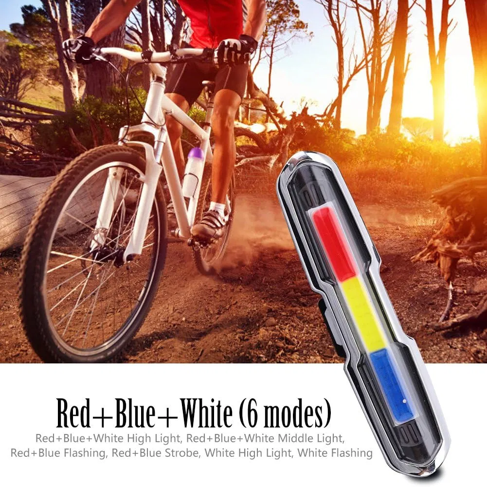 Rear Light, Ultra Bright USB Rechargeable High LED Tail Light Accessories for Cycling Mountain (Red+Blue+White)