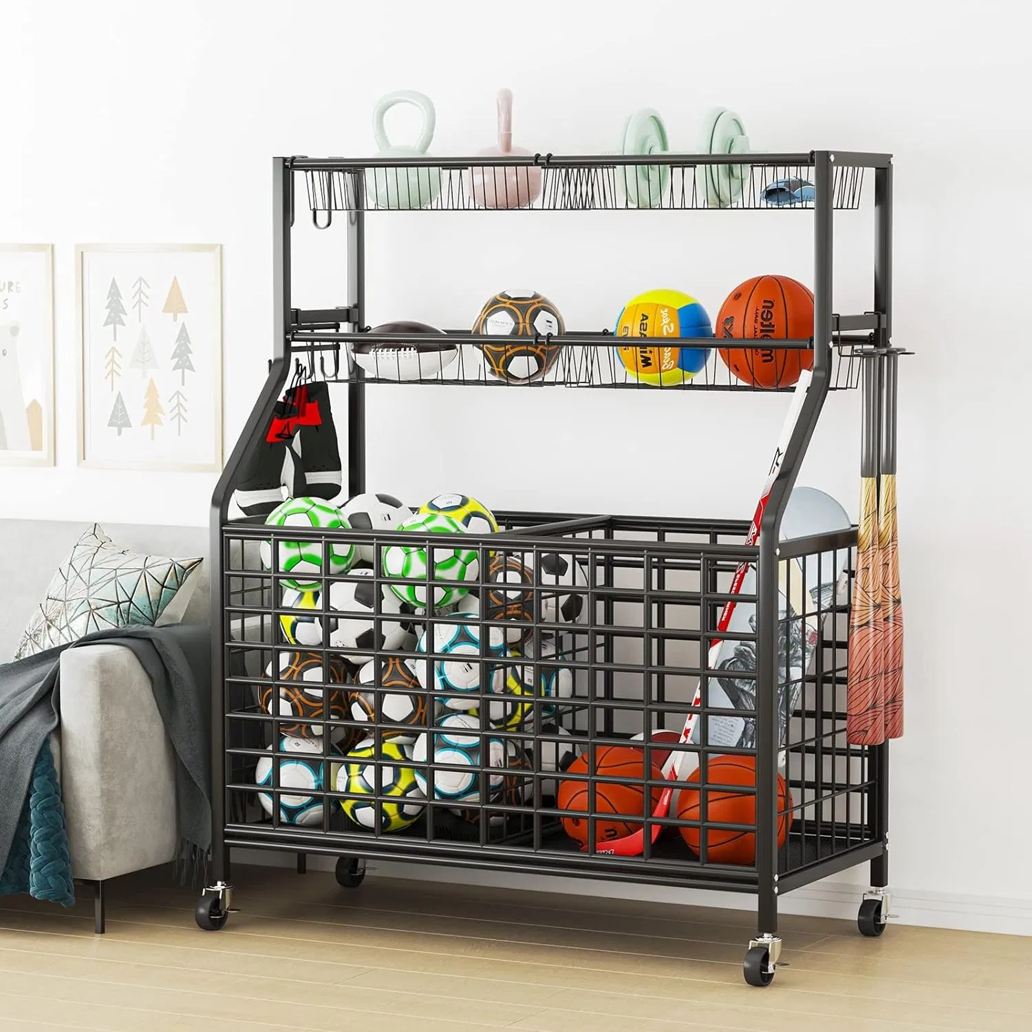 Metal Garage Organizer Sport Rack Ball Basket Storage