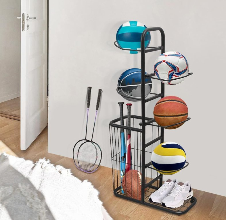 Home Detachable Vertical Basketball Storage Display Rack Metal Iron Sports Equipment Storage Space