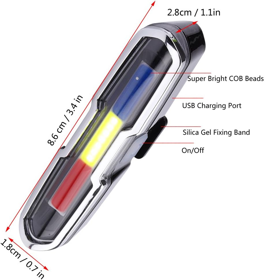 Rear Light, Ultra Bright USB Rechargeable High LED Tail Light Accessories for Cycling Mountain (Red+Blue+White)