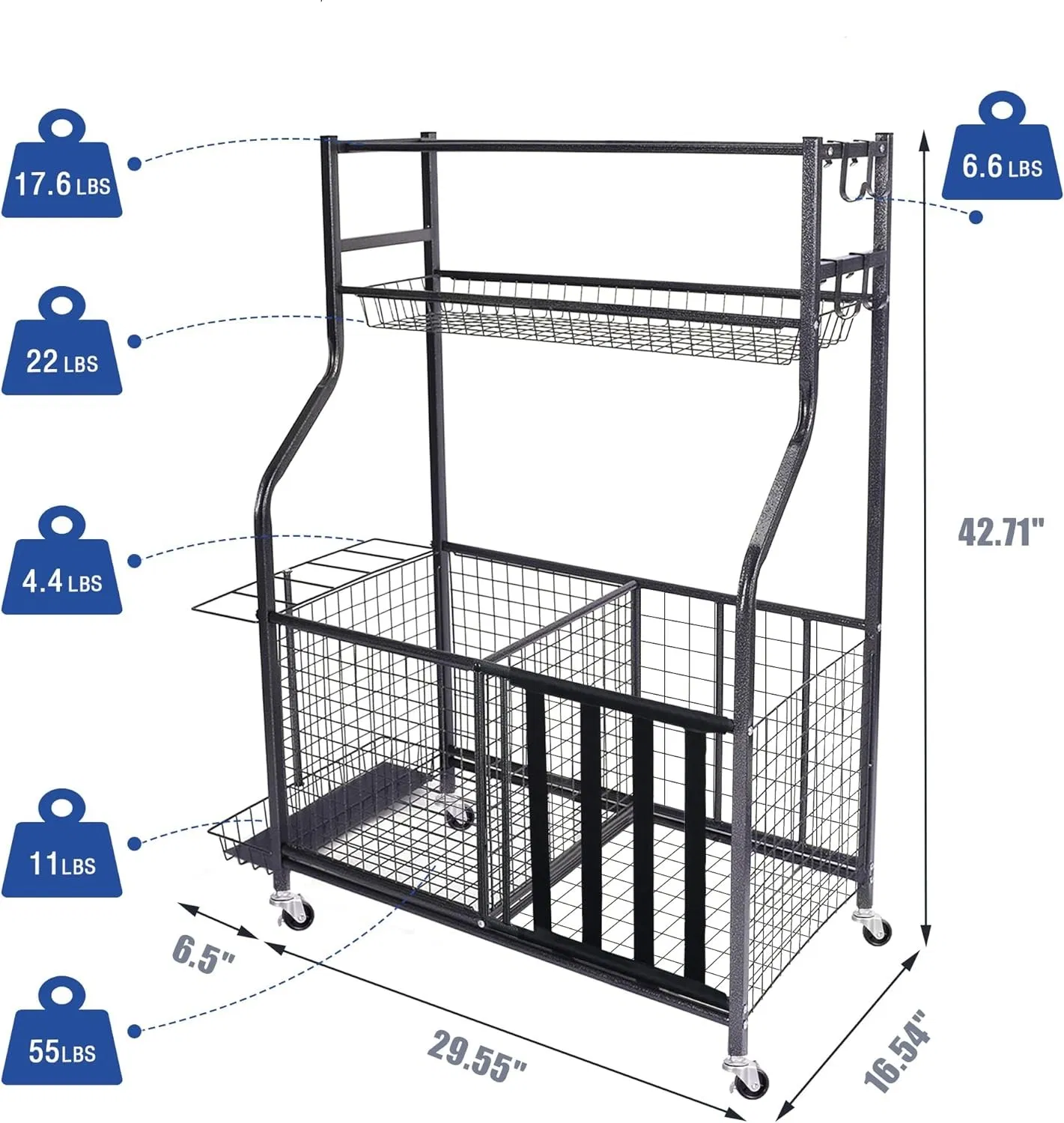 Metal Garage Organizer Sport Rack Ball Basket Storage