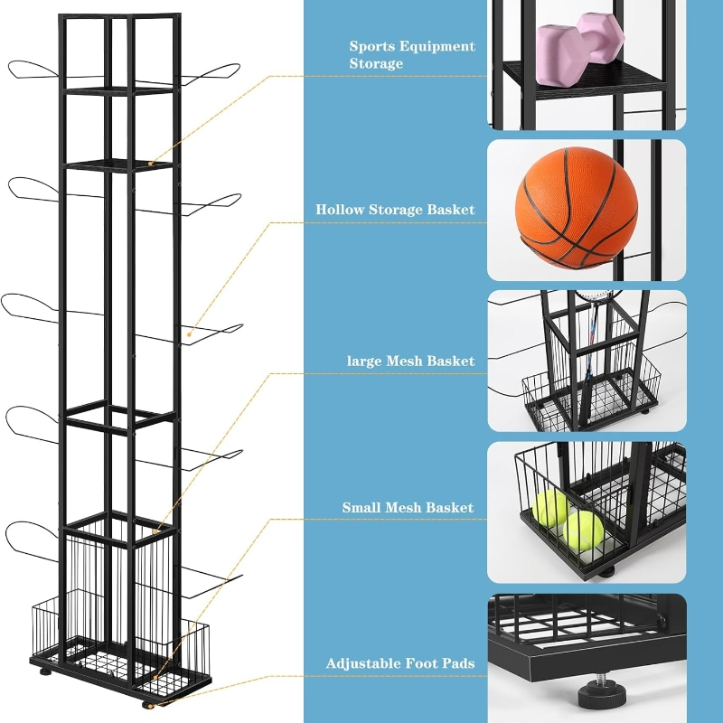 Freestanding 10-Ball Sports Ball Storage Rack