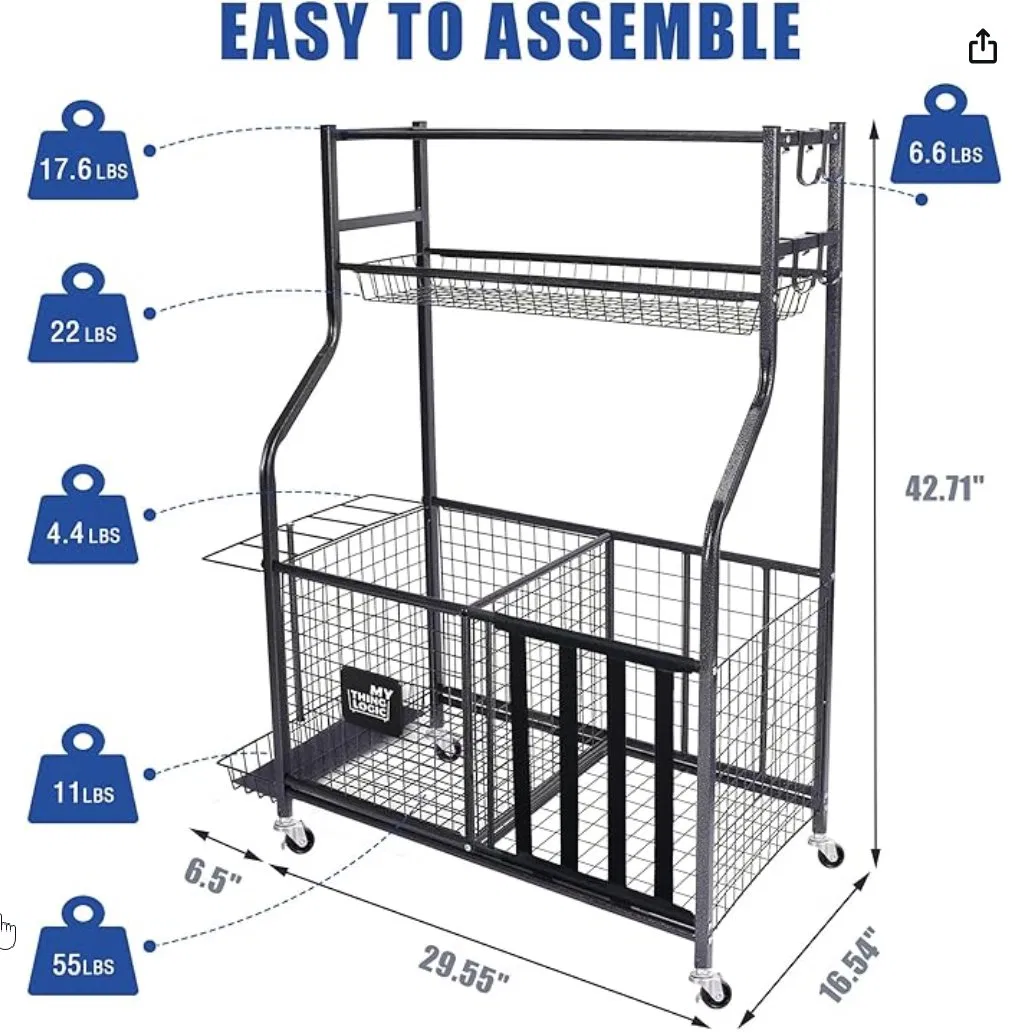Sports Equipment Storage Cage Metal Ball Basket with Hooks Factory Outlet