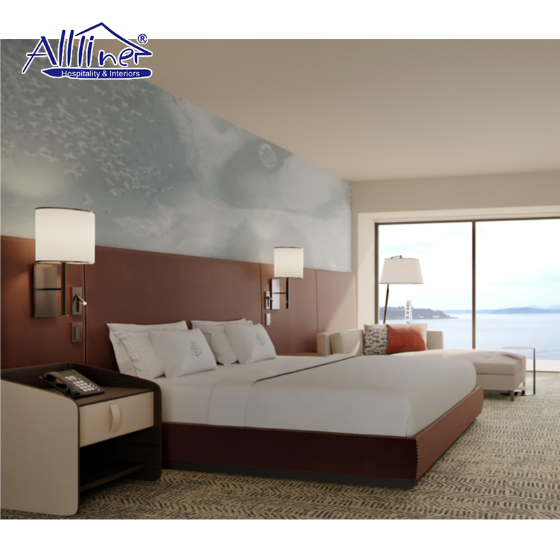 Resort Customized Project Solid Wood Bed Upholstered 5 Star Hotel Bedroom Furniture Sets