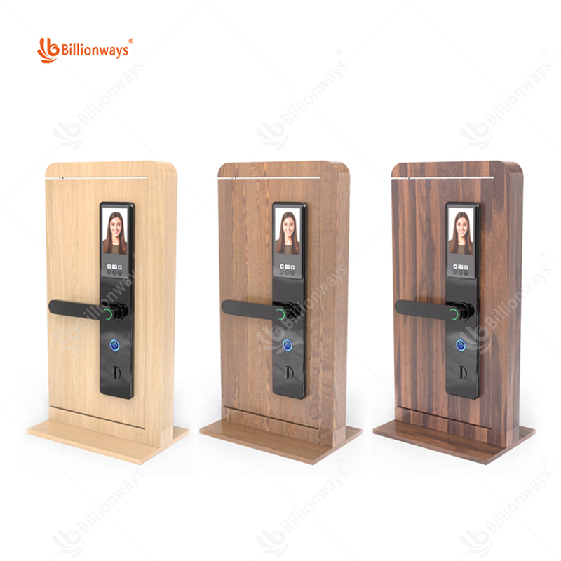 Fashion Style Smart Door Lock Display Rack - Metal Wood Grain Design