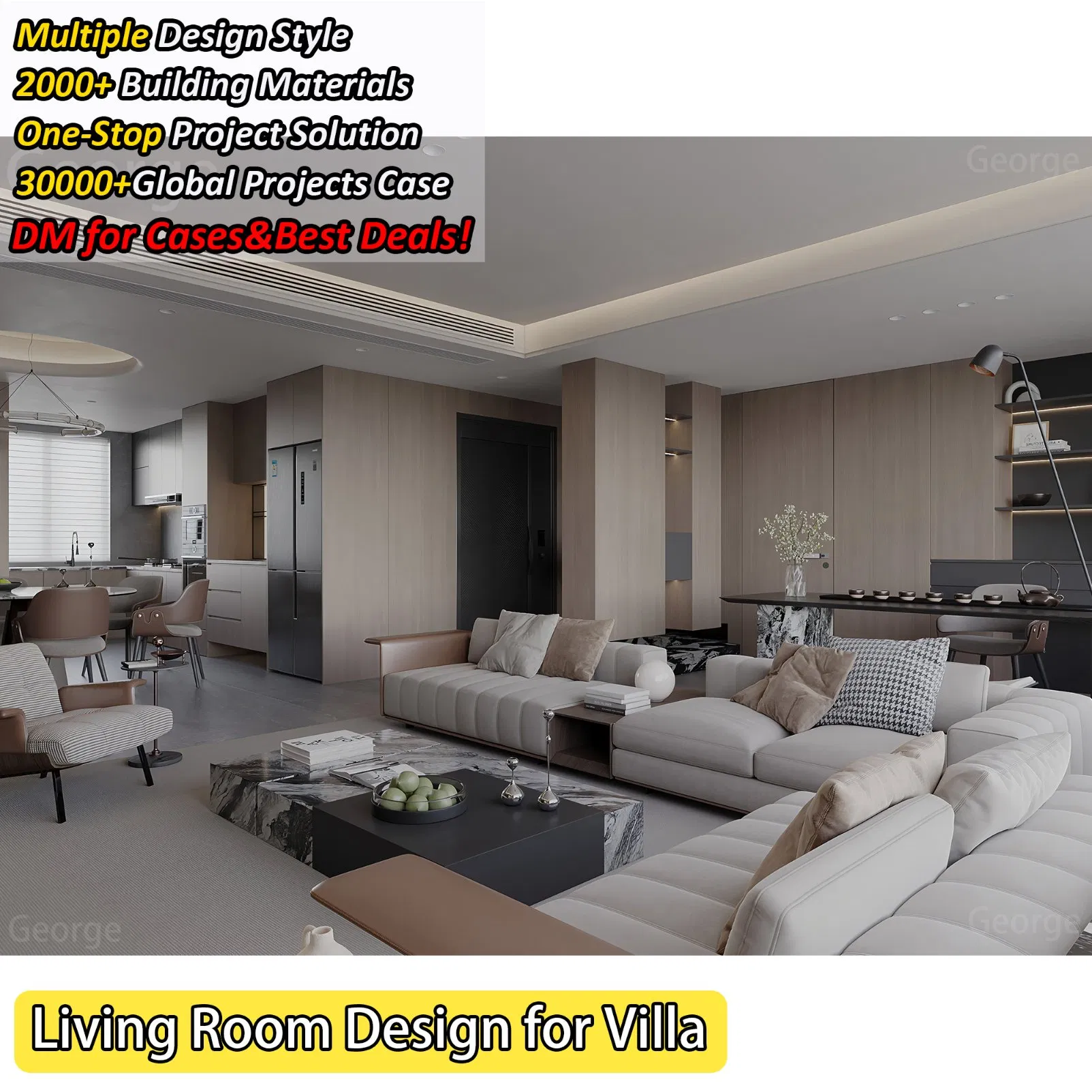 Professional Modern Luxury Home 3D Rendering Interior Design Services for Whole House Including Decor and Furniture