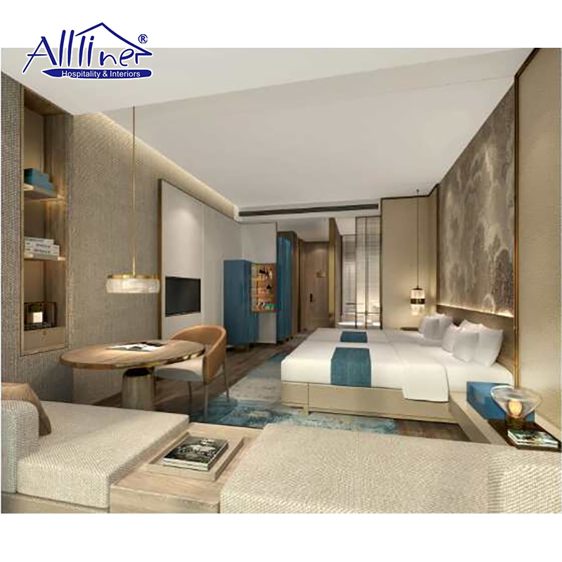 Resort Customized Project Solid Wood Bed Upholstered 5 Star Hotel Bedroom Furniture Sets