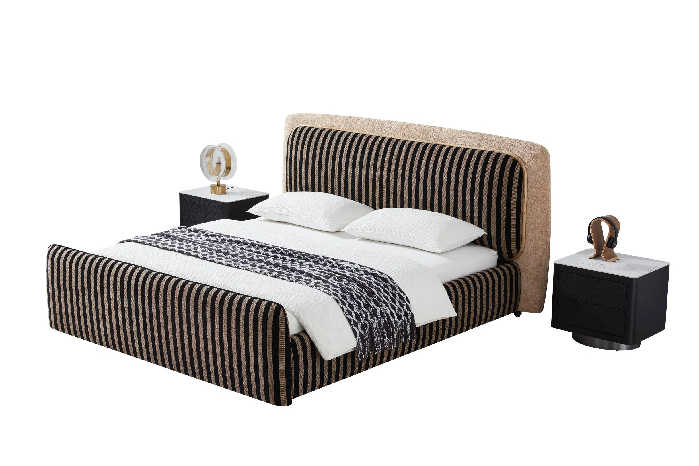 Luxury Upholstered Fabric Soft Bed Design Full-Size Solid Wood Frame High Quality Elegant Bedroom Furniture