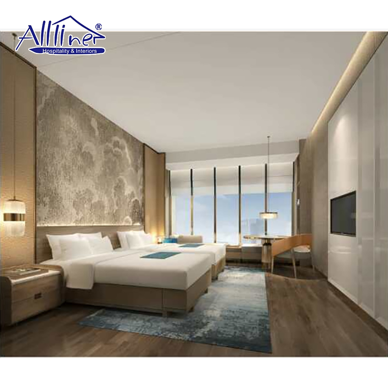 Resort Customized Project Solid Wood Bed Upholstered 5 Star Hotel Bedroom Furniture Sets