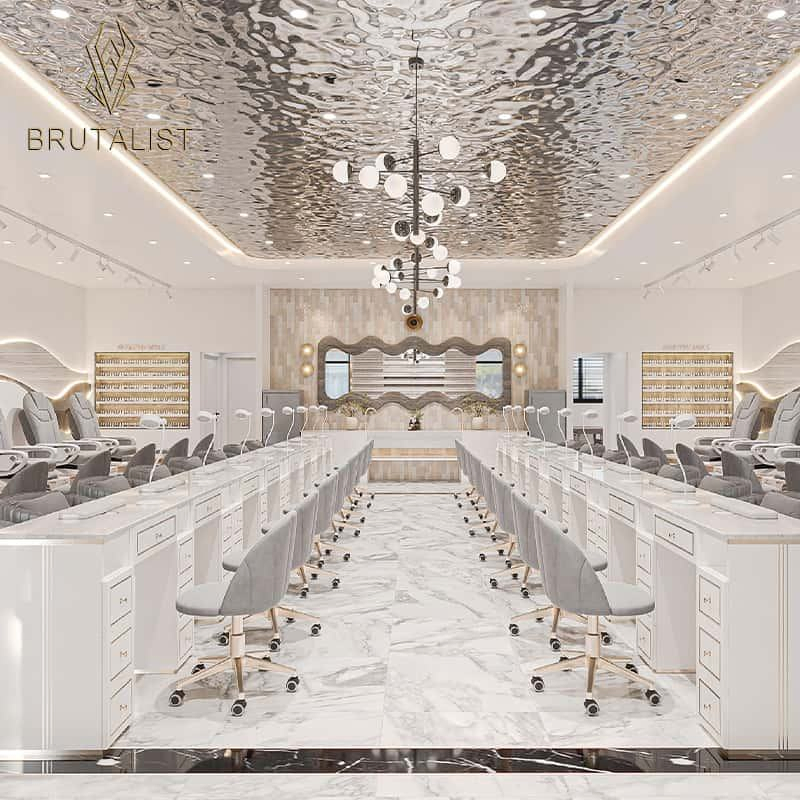 Luxury Wooden Salon Furniture Nail Table &amp; Barber/Hair Station + Beauty Salon Interior Design