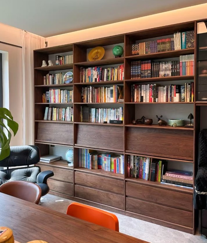 Elegant Custom Wooden Library System with Arched Design