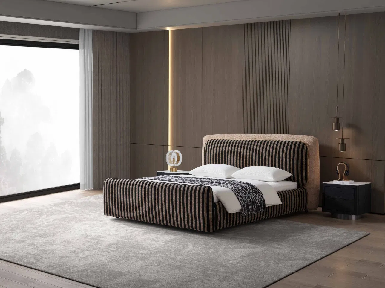 Luxury Upholstered Fabric Soft Bed Design Full-Size Solid Wood Frame High Quality Elegant Bedroom Furniture