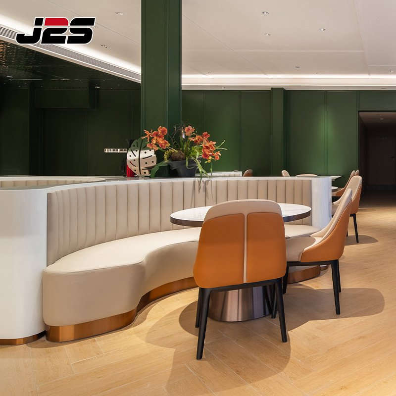 Modern Commercial Restaurant Furniture Curved Booth Orange Leather Chair Round Table Set Luxury Hotel Project Interior Design