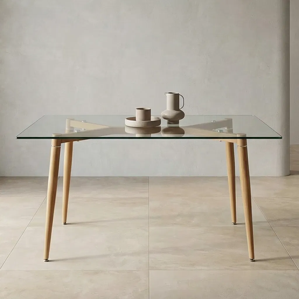 Modern Design with a Geometric Patterned Concrete Top and Slender Steel Legs.