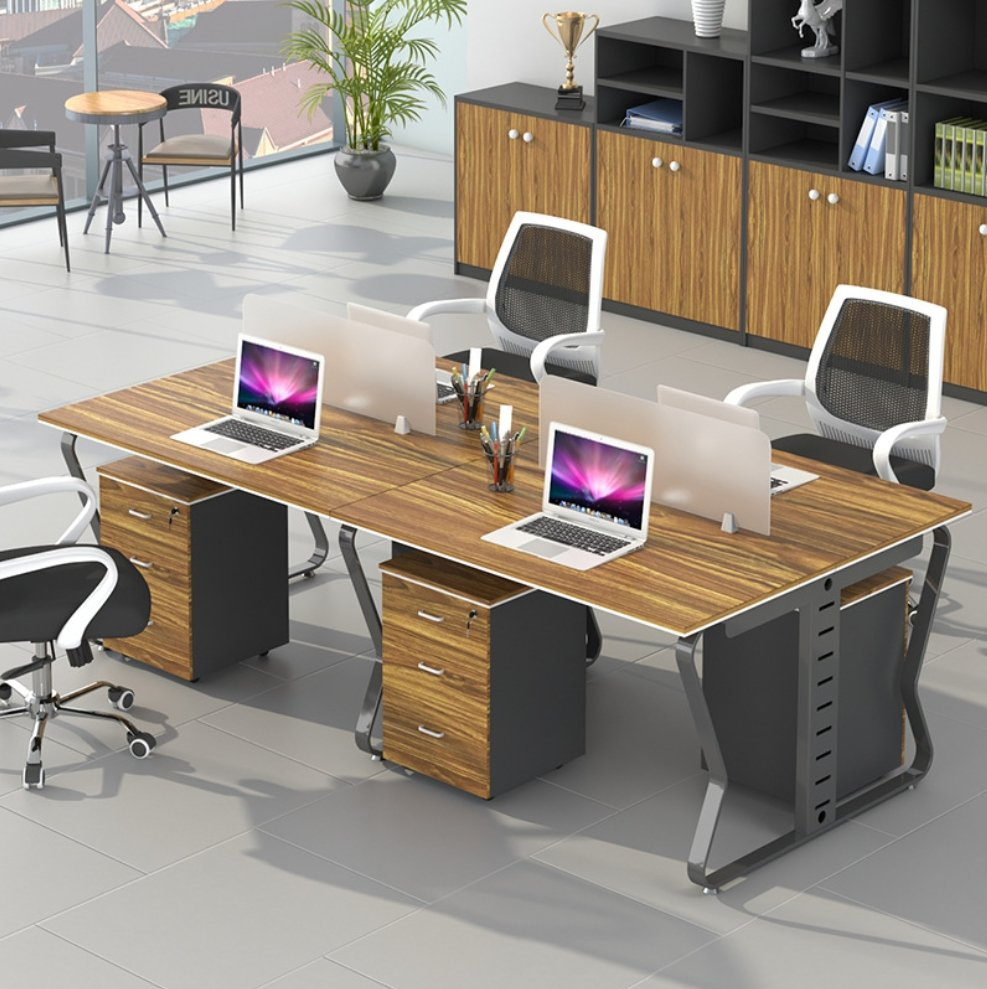 Modern Office Desk Workstation 4 Person White Desk System with Privacy Panels and Storage Drawers Collaborative Open Office Desk