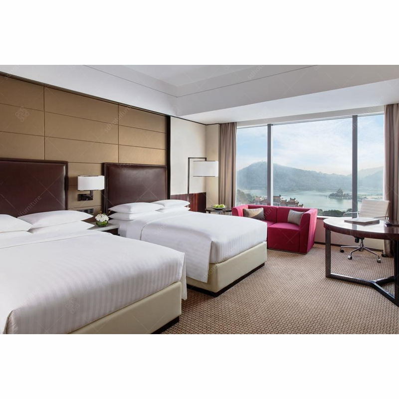 Latest 5 Star Solid Wood with Wood Veneered Panel Hotel Modern Bedroom Furniture
