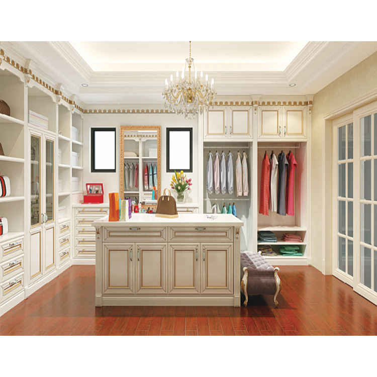 Modern Bedroom White Wood Cabinet Closets Set Furniture Designs Custom High End Walking Wardrobe Closet Systems with Island