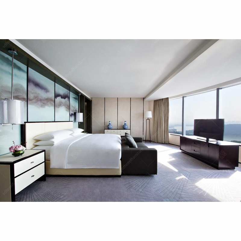 Latest 5 Star Solid Wood with Wood Veneered Panel Hotel Modern Bedroom Furniture