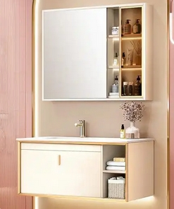 Premium Solid Wood Bathroom Mirror and Custom Cabinet Solution