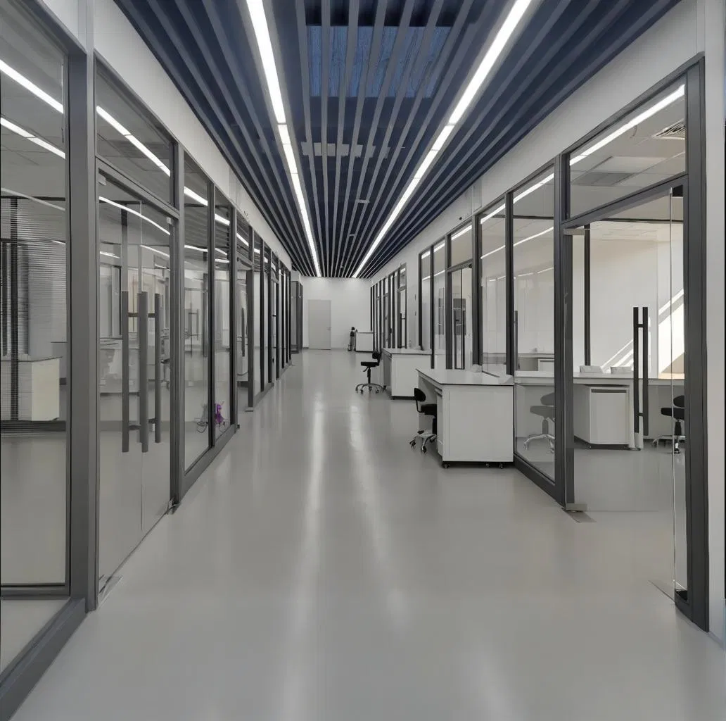 Custom Modern Glass Office Partition Interior Framed Modular Wall System with Integrated Blinds