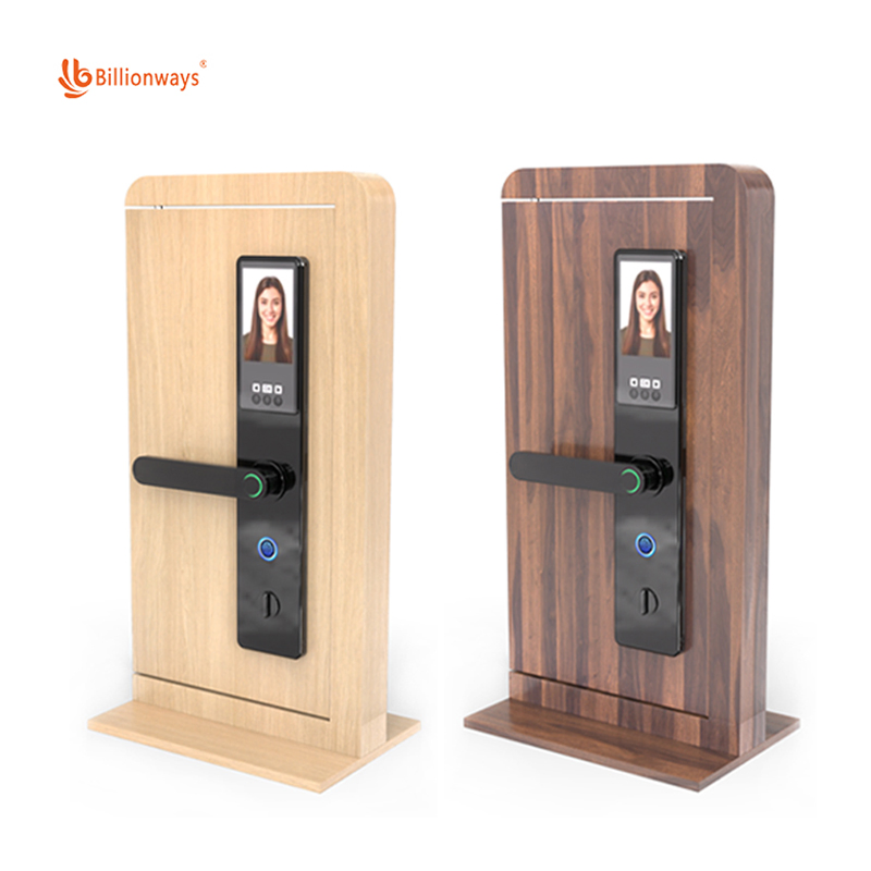 Fashion Style Smart Door Lock Display Rack - Metal Wood Grain Design