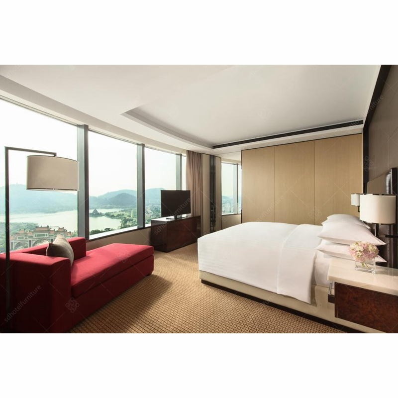 Latest 5 Star Solid Wood with Wood Veneered Panel Hotel Modern Bedroom Furniture