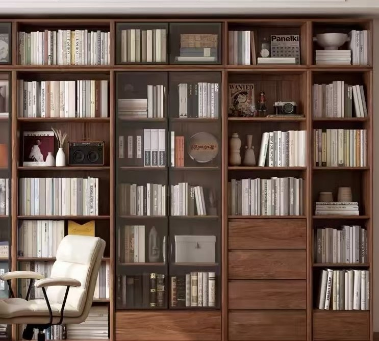 Elegant Custom Wooden Library System with Arched Design