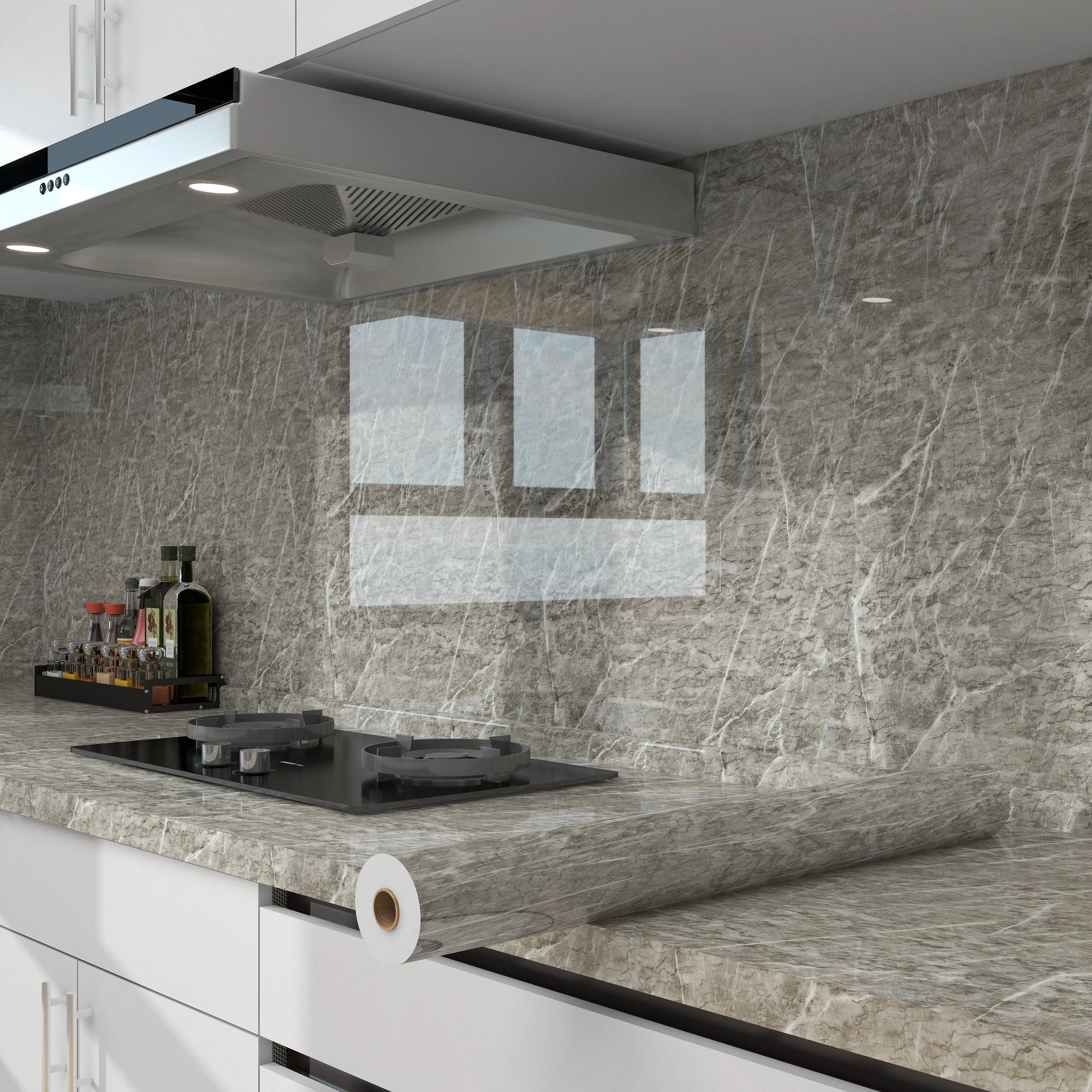 Elegant Kitchen Wallpaper: Self-Adhesive Marble Pattern Sticker Design