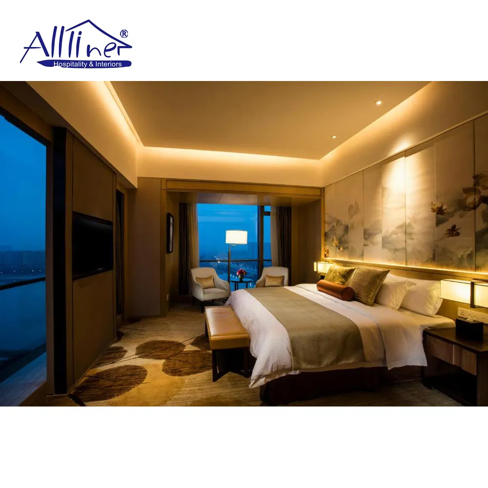 Modern Luxury King Size Leather Upholstered Fabric Bed Bedroom Set Dubai Hotel Room Furniture