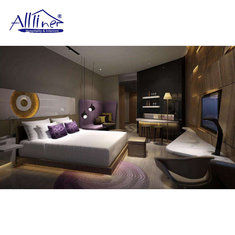 Modern Room Set King Size Bed Wooden Headboard Panel Bedroom Sets 5 Star Hotel Furniture