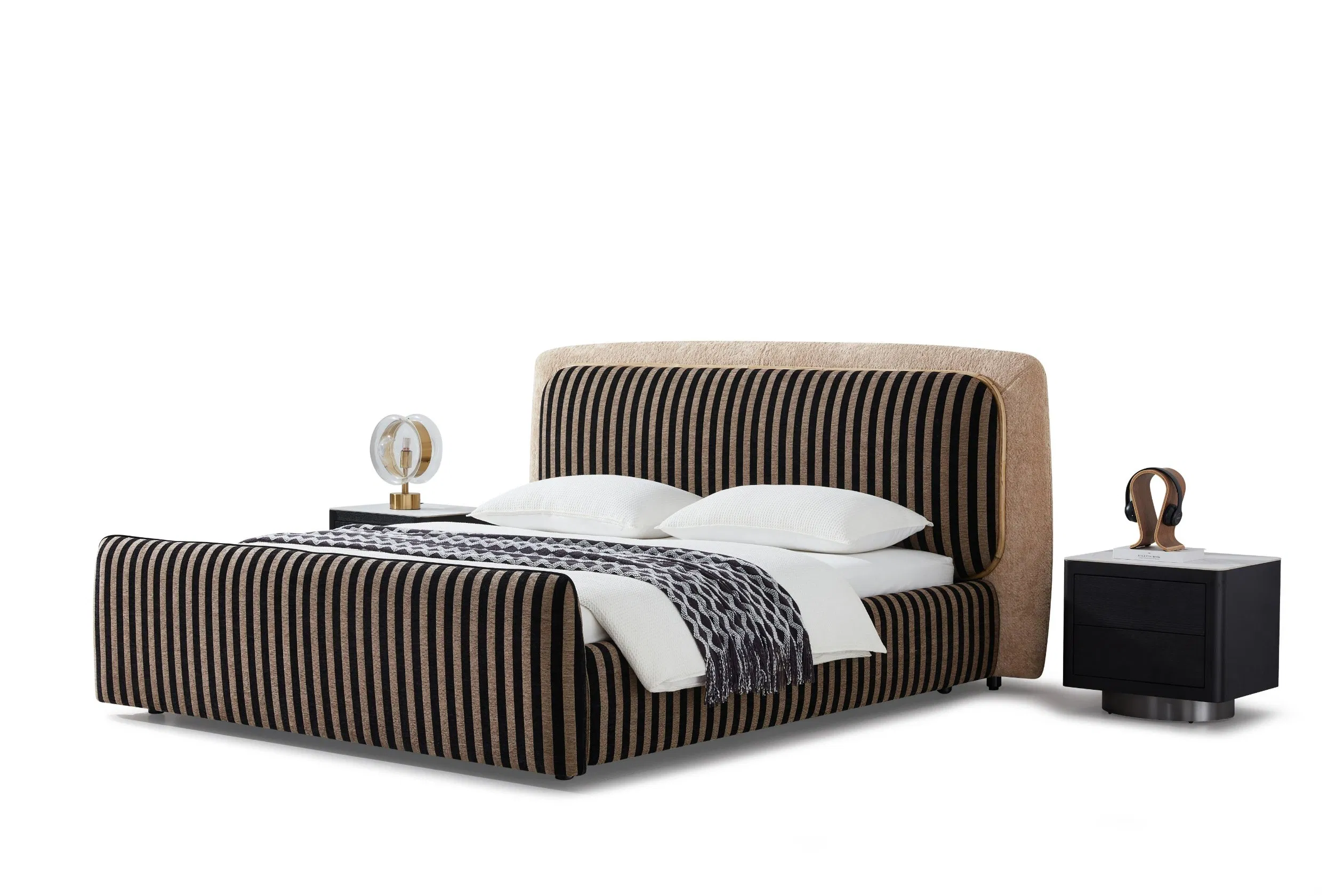 Luxury Upholstered Fabric Soft Bed Design Full-Size Solid Wood Frame High Quality Elegant Bedroom Furniture