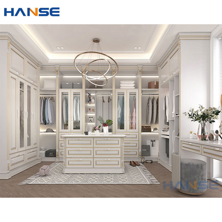 Modern Bedroom White Wood Cabinet Closets Set Furniture Designs Custom High End Walking Wardrobe Closet Systems with Island